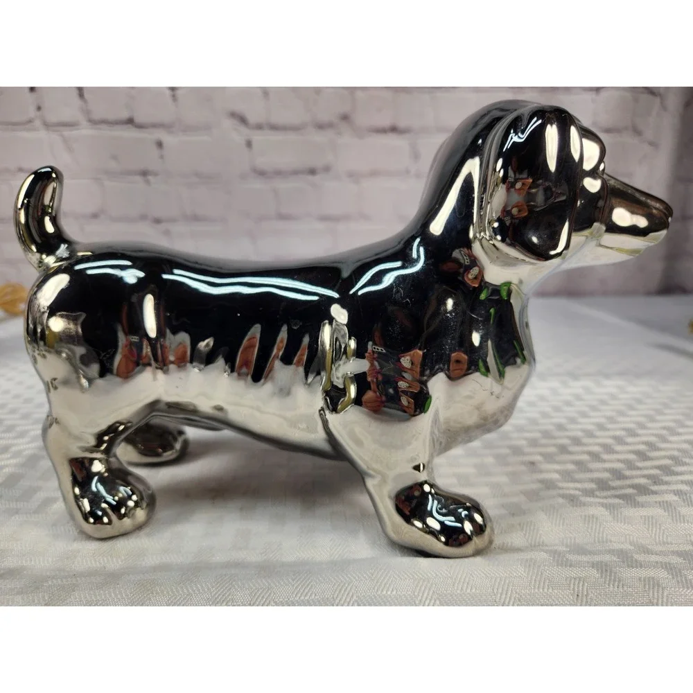 Lg Silver Dachshund Glass Statue 10.5